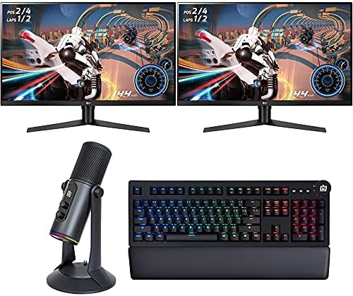 LG 32GK650F-B 32″ Class QHD 2560 x 1440 Dual Gaming Monitor w/FreeSync (31.5″ Diagonal) Bundle with Deco Gear Mechanical Keyboard Cherry MX Red + PC Streaming USB Microphone for Gaming