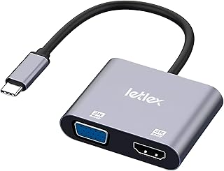 LETLEX USBC to VGA/HDMI Adapter USB C Hub Multiport Adapter USB HDMI Adapter 4k@60HZ USB to HDMI Adapter for Monitor USB Type C to VGA HDMI Adapter HDMI to VGA Adapter for Monitor/TV/Smartphones