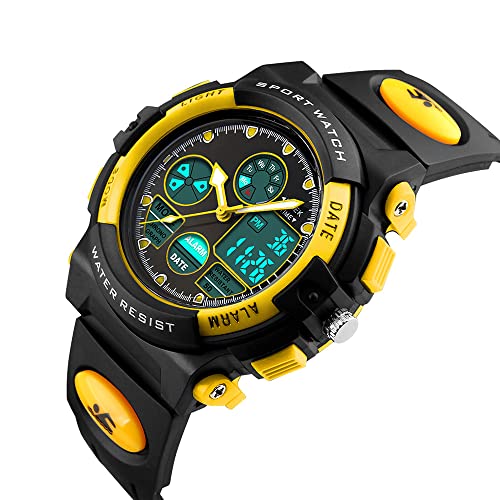 Image of PASNEW Boys' Watches - Dual Display, Large Dial Sport Watch, Black Outdoor Watch for Boys & Teens - Waterproof