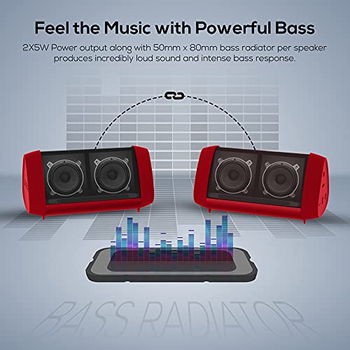 Image of TAGG Sonic Angle 1 10W Portable Bluetooth Speakers Wireless with Dedicated Bass Radiator || Dual Stereo, Water Resistant, 10 hrs Continuous Battery Life- Red