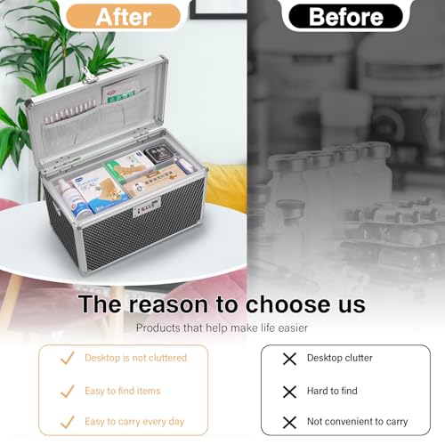Image of Medicine Lock Box with Combination Lock - 11.2 x 7.6 x 7.6 Inches - First Aid Safe Medication Storage Box, Medications and Personal Items, Safe Boxes for Home and Outdoor - Black