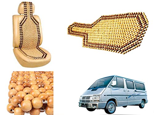Image of Car Bead Seat Wooden Beads Cushion Cover Pad for Tata Winger, Acupressure Sitting Seat Cover | Cream Color - Pack of 1