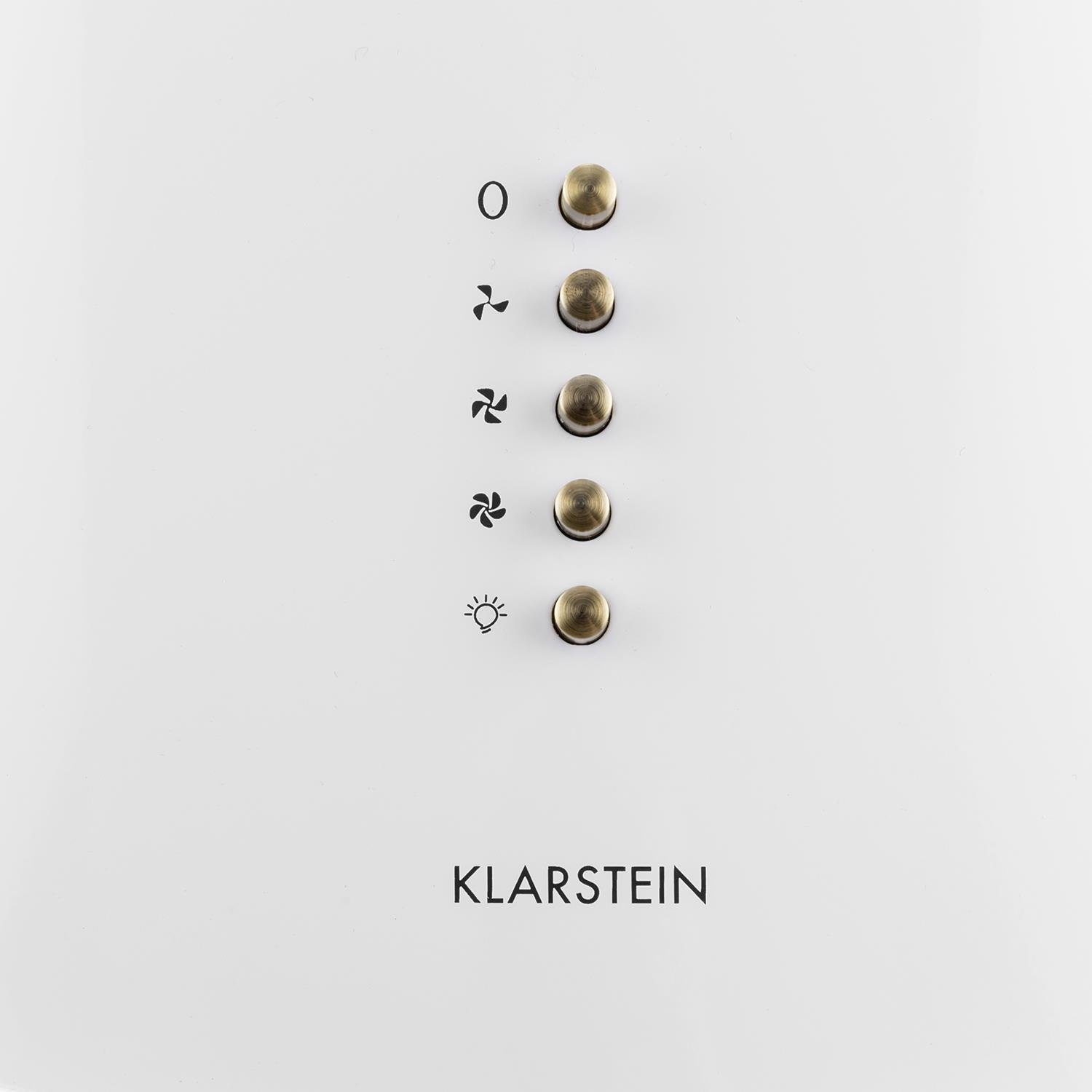 Klarstein Lumio Neo Cappa Aspirante Retró da cucina a parete in acciaio, 60 cm, capacità di aspirazione pari a 610m³/h, illuminazione alogena attivabile, Tre velocità di ventilazione, Bianco