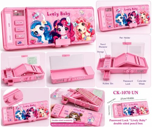 Image of Multifunction Pencil Box for Kids, Cute Pink Cartoon Unicorn Pencil Case with Sharpener, Pop-Up Compartments, Pencil Slots, Class Schedule & Name Label, School Stationery Organizer for Girls