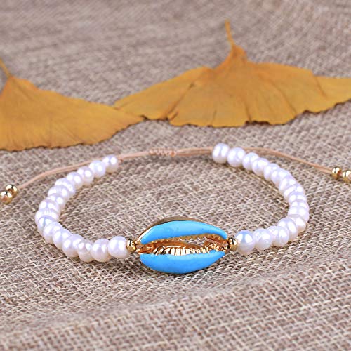 Kelitch Women Pearl Link Bracelets Friendship Shell Charm Bracelet Handmade Beach Bracelets - Light Blue #TOP2