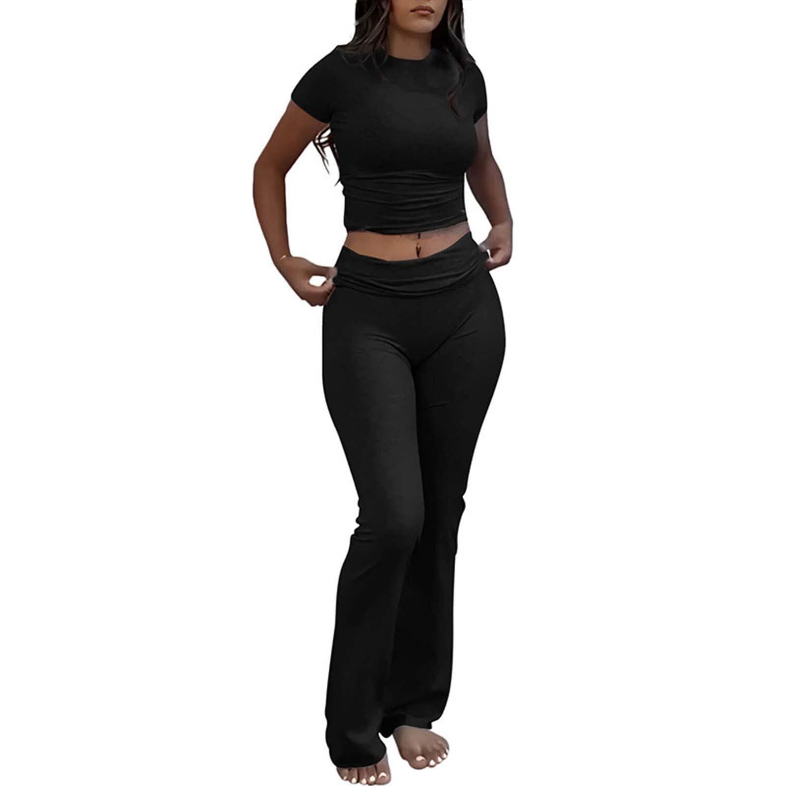 Generico Completo Sportivo Donna - Casual Two Piece Jogger with Round Neck T Shirt and Flared Pant for Workout Leisure Elegante Running Abbigliamento Donne Tuta Estiva Set Palestra Completa Pigiama