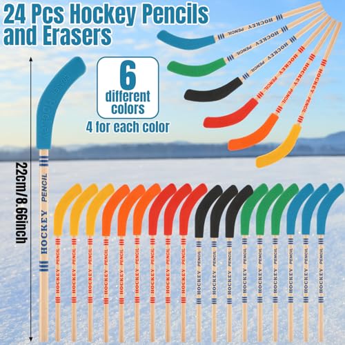Noveread 72 Pcs Hockey Party Favors Include 24 Hockey Pencils with Erasers 24 Hockey Balls 24 Bags Hockey Stick Pencils Hockey Foam Balls Hockey Gifts for Birthday Party Prize
