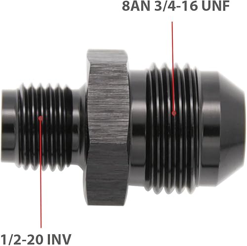 Miniatura 2 de Aluminio -8AN macho Flare a 12 x 20 rosca macho invertido adaptador de asiento accesorios negro