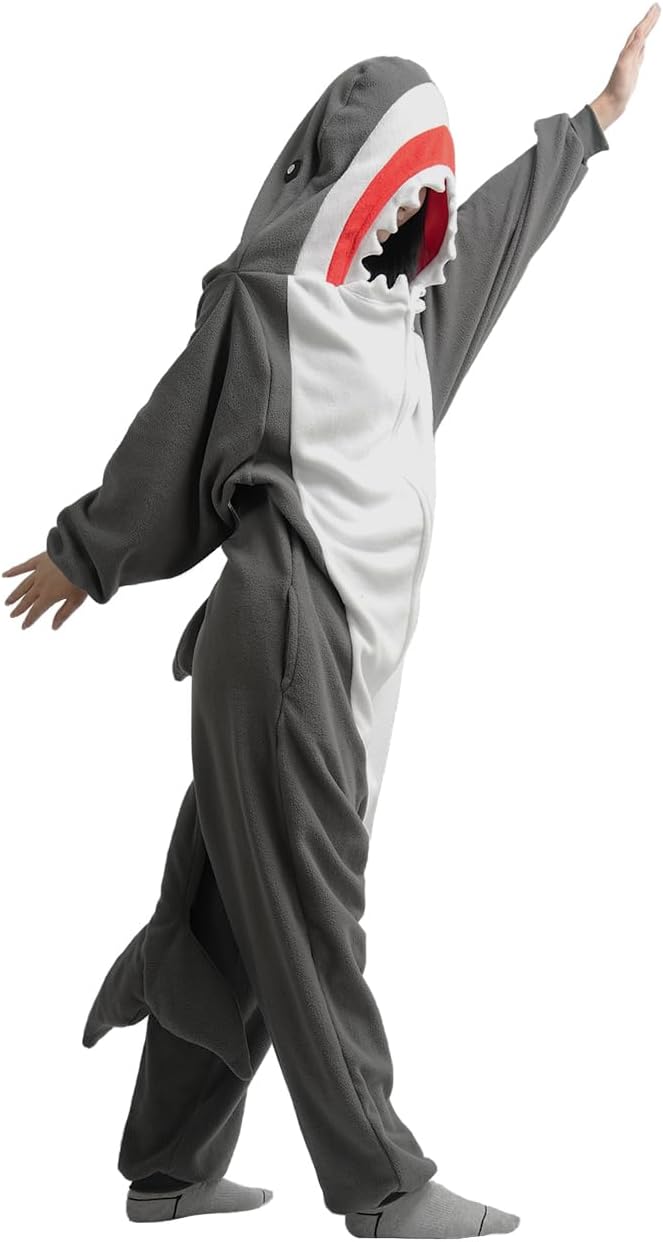 vavaladAdult Shark Costume Pajamas Shark Cosplay Animal One Piece Homewear Sleepwear for Women Men