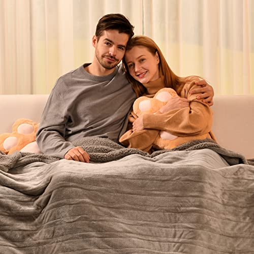 Image of Bearhug Electric Blanket Twin Size, 90F-108F Fast Heating Throw with 10 Heat Levels & 1-12H Auto Shut-Off, Machine Washable Soft Velvet and Sherpa Heated Blanket for Bed or Couch, Taupe