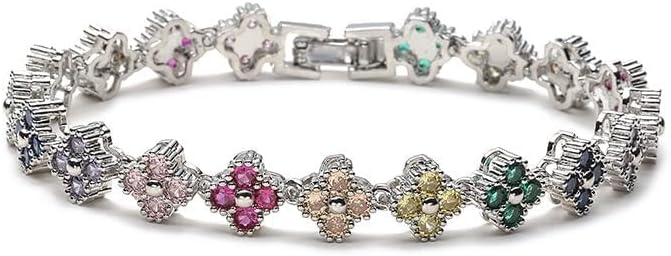 Rainbow & Clover Zircon Unisex Bracelet, Crystal Flower Design, Fashion-Forward Accessory - Image 2