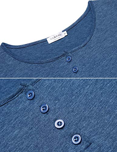 Tunic Shirts, Womens Henley Long Sleeve Crew Neck Flowy Pleated Fall Casual Loose Fitting Tops S Blue