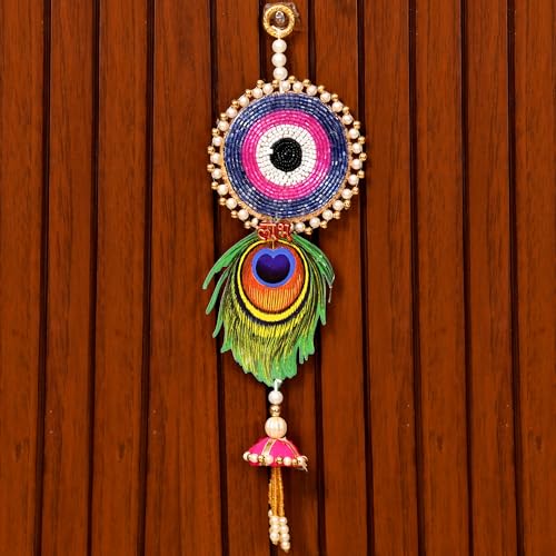 Image of CraftVatika Diwali Decor Items, Evil Eye Shubh Labh Hanging Latkan Toran for Wall Door, Diwali Decoration for Home, Wall Hanging for Home Decoration, (29 CM Height) (2 Pieces)