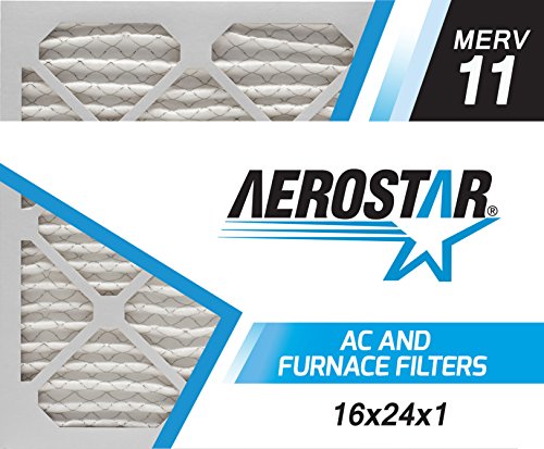 Aerostar 16x24x1 MERV 11 - 6 Count - Pleated HVAC, Furnace & Air Conditioner Filters - Removes Dust, Cold & Flu Germs, Lint, Mold, Pet Dander, Allergy-Causing Pollen, Smog & Smoke