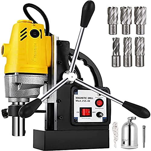 Mophorn 1100W Magnetic Drill Press with 1-1/2 Inch (40mm) Boring Diameter MD40 Magnetic Drill Press Machine 2810 LBS Magnetic Force Magnetic Drilling System 670 RPM with 6 Pcs HSS Annular Cutter Kit