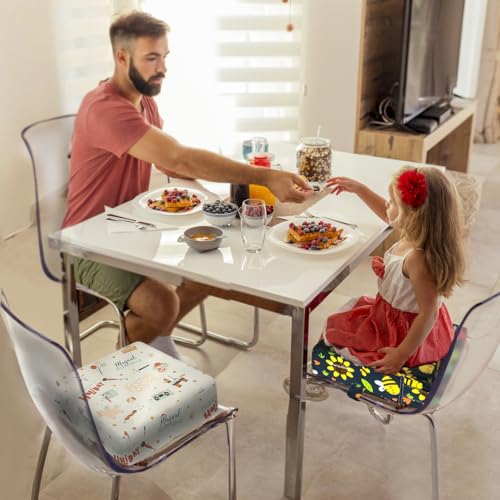 Image of Toddler Booster Seat for Dining Table, Portable Booster Seat for Kitchen Chair, 4 Inch High-Density Foam Cushion with Adjustable Safety Straps and Non-Slip Bottom, Perfect for Kids Travel and Daily