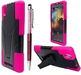 ZTE ZMAX Z970 Case, The3Knights[TM] Armor Hybrid Kickstand Phone Case Cover for ZTE ZMAX Case + The3Knights[TM] Universal 2 in 1 Crystal Classic Stylus Pen (Y stand Pink)