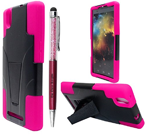 ZTE ZMAX Z970 Case, The3Knights[TM] Armor Hybrid Kickstand Phone Case Cover for ZTE ZMAX Case + The3Knights[TM] Universal 2 in 1 Crystal Classic Stylus Pen (Y stand Pink)
