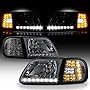 ACANII - For Smoked 1997-2003 Ford F150 Expedition LED Strip DRL Headlights+LED Corner Lights Driver & Passenger Side