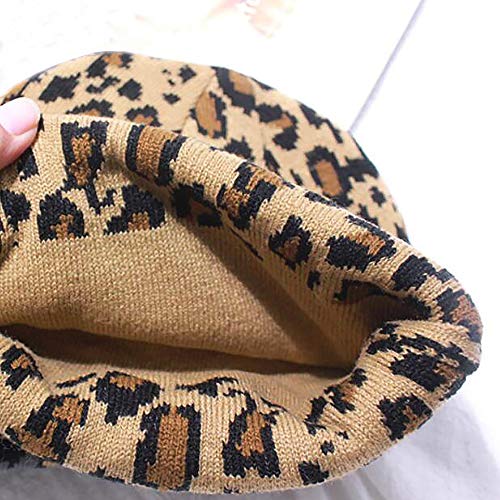 XYIYI Leopardo Cappello a Maglia con Pom Pom