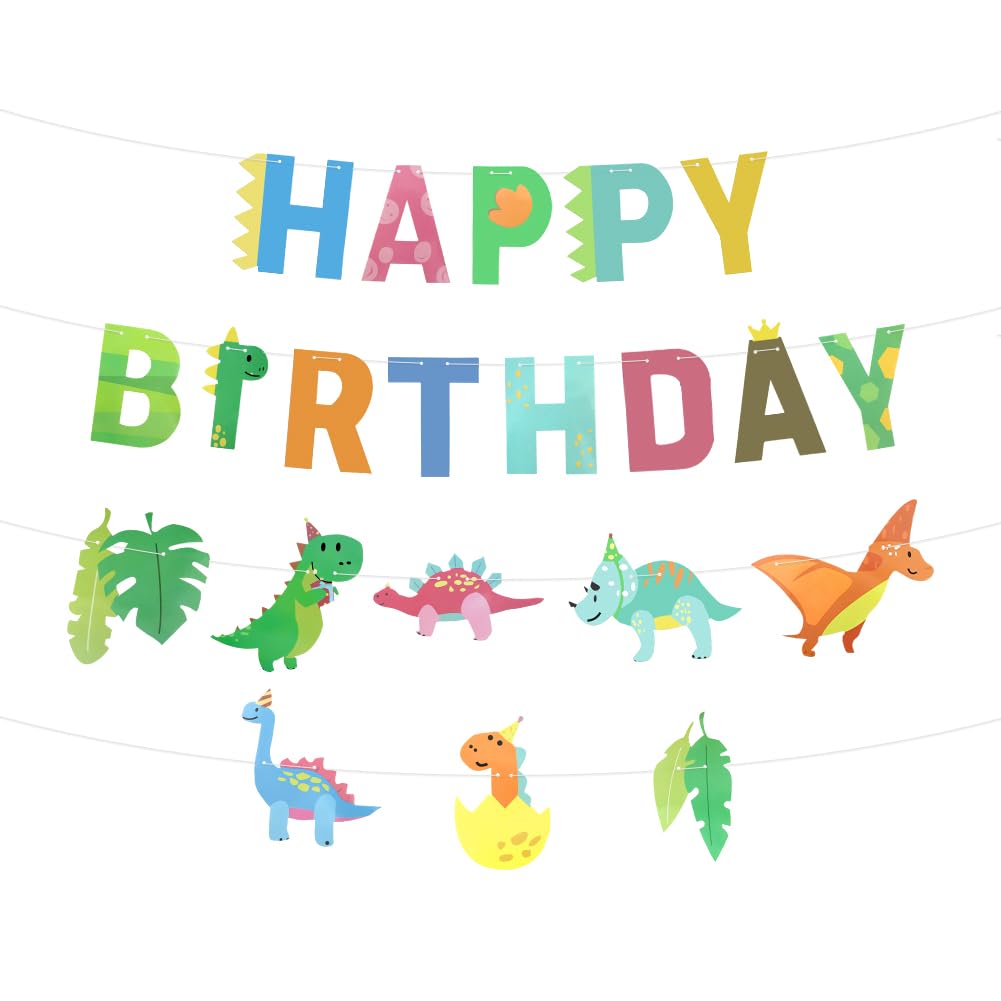 Dinosaur Birthday Banner Boys Girls Kids, Dino Cute Happy Birthday Bunting Garland Banner for Dinosaur Jurassic Theme Birthday Party Hanging Wall
