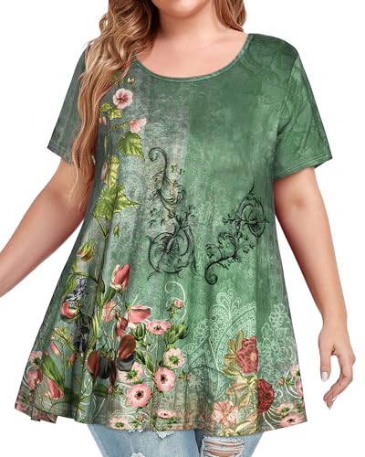 Image of JOELLYUS Plus Size Tops for Women Tunic Floral Casual Short Sleeves T Shirts Flowy Blouses 2026