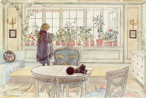 Toile murale abstraite Fleurs sur le rebord de la fenêtre impression d'art Carl Larsson