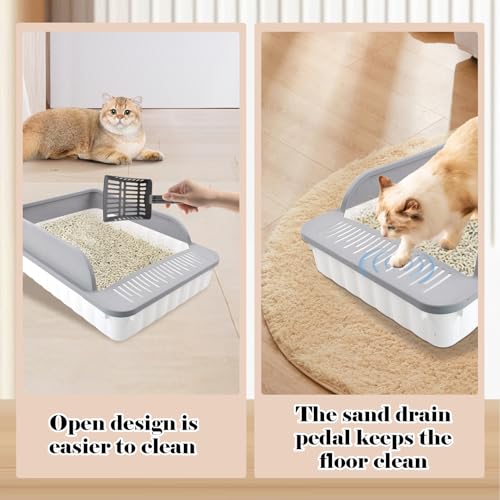 Arenero abierto para gatos con bordes altos anti-salpicaduras gris miniatura 4