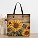 LDGSUPH Paint Wooden Board Sunflower Tote Bag PU Leather Hobo Bags Large Grocery Bags Lightweight Fashion Handbag Large Shoulder Bag