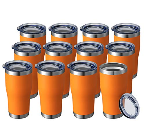Image of HASLE OUTFITTERS 20 oz Tumbler Bulk, Stainless Steel Tumblers with Lid, Vacuum Insulated Tumbler, Double Wall Powder Coated Cup, coffee mugs, Orange, 12 Pack