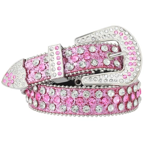 AWAYTR Rhinestone Belt for Women Men - Western Cowgirl Sequin Diamond Bling Studded Belts for Jeans Pants