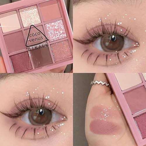 Amy's Diary Eyeshadow Palette,9 Colors Pink Rose Shimmer Matte High Pigmented Glitter Pallete Eyeshadow Makeup Colorful Lasting Waterproof Makeup Eyeshadow Palette #TOP2