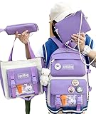 Genérico - Mochila Escolar Femininas Casuais Conjunto com 4 Peças, Estilo Casual cor Roxa