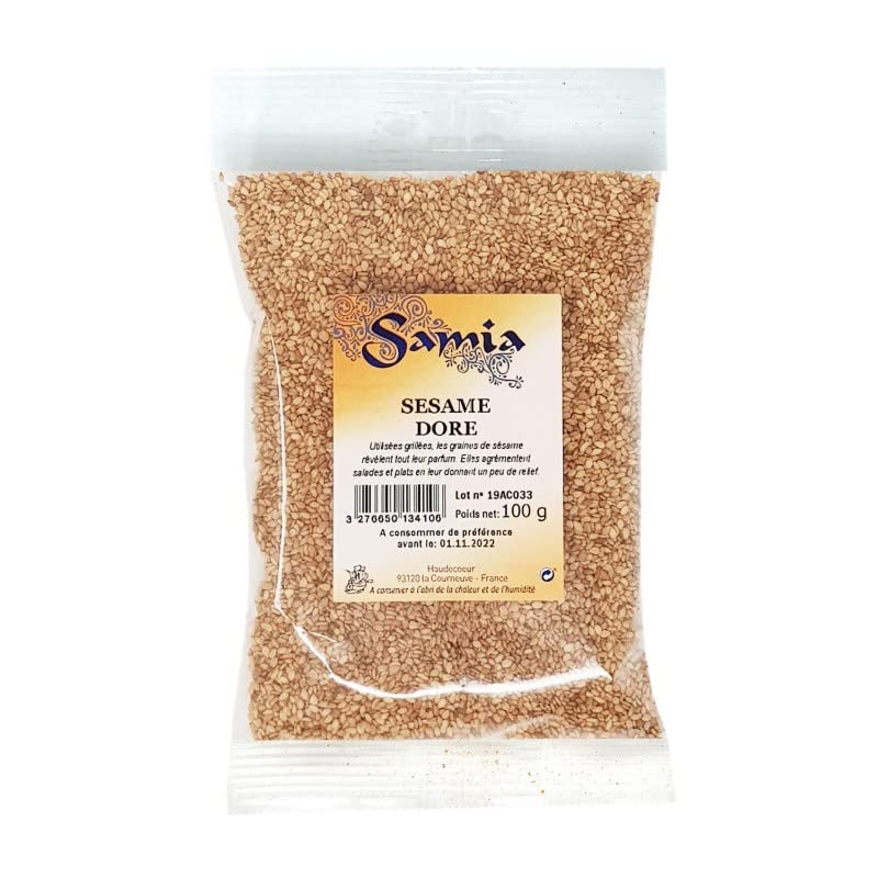 SAMIA - Graines de sésame dorées pour une cuisine orientale authentique - 100g - Lot De 4 - Vendu Par Lot