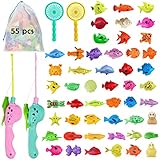 Leesgel Angeln Spielzeug, Badespielzeug Kinder, 55 Stück Magnetisches Angelspiel mit 2 Angelruten & Netz, Schwebendes Badewannenspielzeug Baby Wasserspielzeug, Knobelspiele Kinder