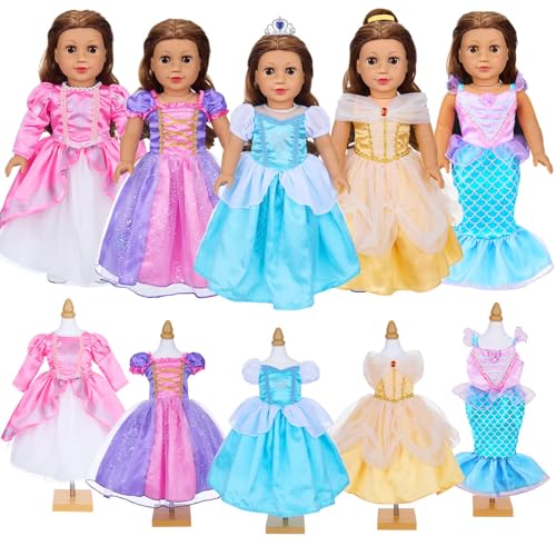VAWMJOT American 18 inch Doll Clothes Accessories - 5Pcs Different Princess Costume Dress American Clothes and Accessories(NO Doll)