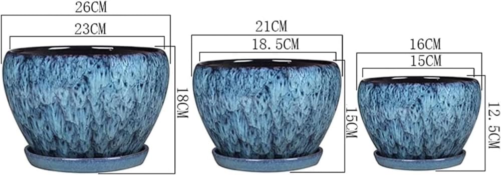 Pots de Fleurs en céramique avec Grain de Pierre Bleue, Pots de Plantes succulentes, Pots de bonsaï avec Plateau, Pots de Plantes Verts de Style Chinois, conteneurs de pl(16 * 12.5CM)