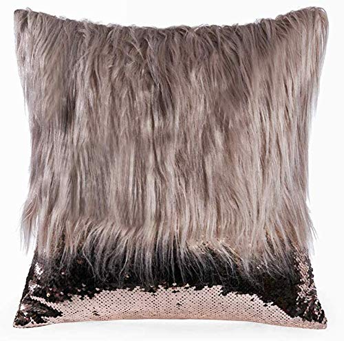 Meaning4 Nature Parure de lit en Coton avec Pompons Blanc/Rose/Sauge, Fourrure Fuax et Paillettes, Café et Champagne, 45CM×45CM (18in×18in) Cover