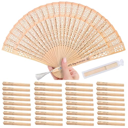 HICUSX 50pcs Personalized Wedding Fans for Guests...