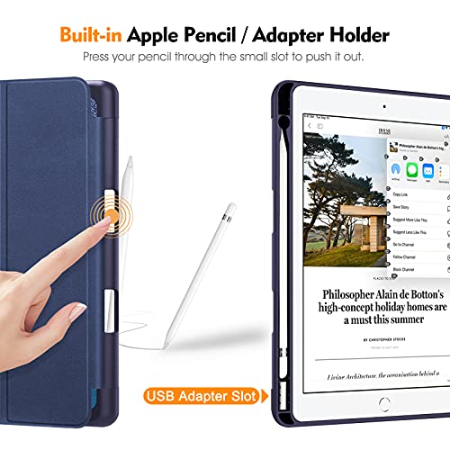 Fintie Slimshell Case For Ipad 9Th / 8Th / 7Th Generation (2021/2020/2019 Model) 10.2 Inch - [Built-In Pencil Holder] Soft Tpu Protective Stand Back Cover With Auto Wake/Sleep, Ocean Marble #TOP4