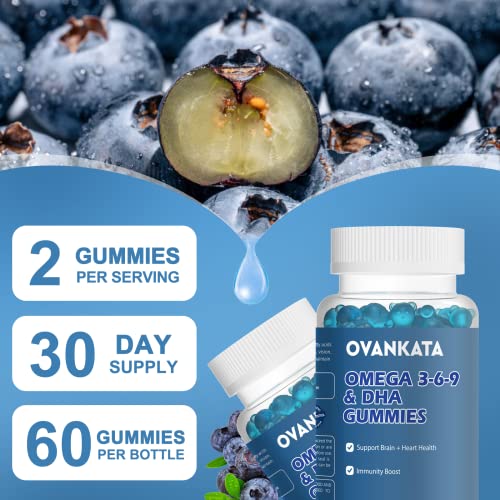 Ovankata Omega 3-6-9 Gummies With Dha 50Mg, Vitamin C, Immune Support, Brain & Heart Health, Delicious For Men & Women, Vegan, Non-Gmo, Gluten-Free, 60 Count #TOP5