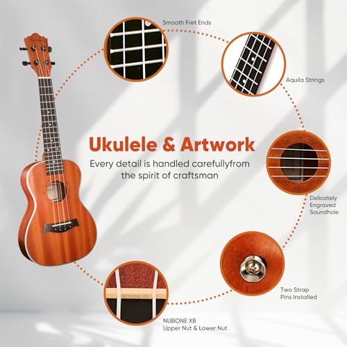 Phoenix Concert Ukulele 23 Inch Ukelele Bundle Kit For Kids Beginner Professional Acoustic Ukelele For Adult Student Starter Solid Mahogany With String Bag Tuner Pick thumb #6