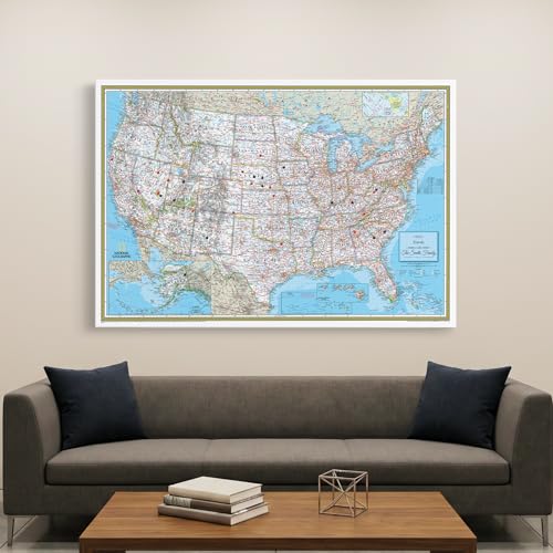Image of National Geographic Classic USA Map with Pins - Personalized United States Travel Map Canvas - Framed Wall Decor - Gallery Wrap - 30 inch x 45 inch