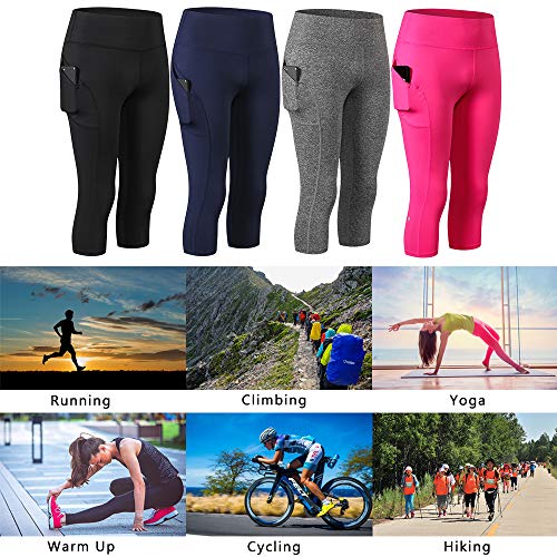 Andoer Calças femininas de ioga com bolsos cintura alta leggings esportivos meia-calça alongamento f