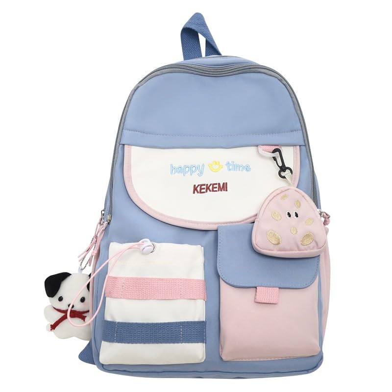 Cute Backpack for Women, Kawaii Y2K Grunge with Cute Pendant Harajuku Hiking Travel Aesthetic Rusksack (blue)