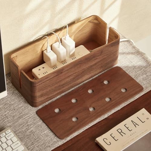 Boîte de rangement pour câbles et multiprise en bois pour bureau - 6