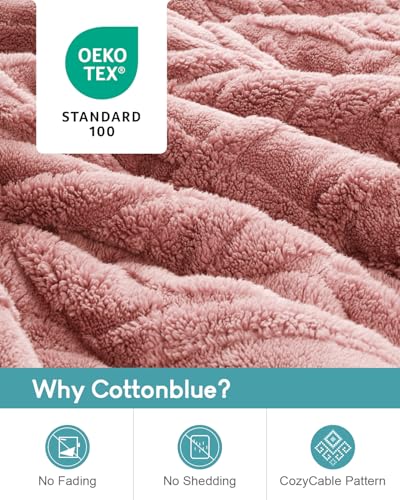 Image of Cottonblue Jacquard Weighted Blanket 15 lbs for Adults Twin Size, Ultra Soft Sherpa Fleece Blanket for Relax and Sleep, Cozy Comfort Heavy Bed Blankets with Glass Beads, 48x72 Inches, Apricot Pink