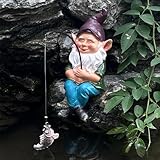JINITAIMEI Fishing Gnome Outdoor Statue Garden Decor, Garden Gnomes Decoration for Yard, 9.7” Fishing Gnomes Statue Outdoor Garden Decor, Fishing Guy for Waterfalls or Koi Pond Decor, Gifts for Women