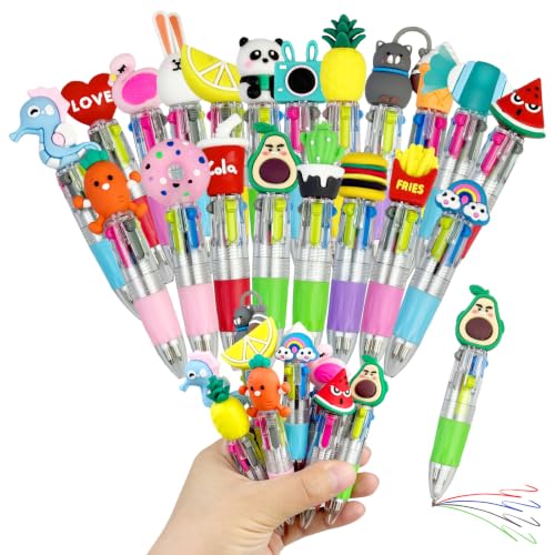 TEYIAN 20Pcs Multicoloured Pens 4 in 1 Cute Mini Pens Fun Cartoon Retractable Ballpoint Pen Novelty Party Bag Fillers Ideal for Party Favours Classroom Gifts School School Class Gifts