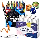 Arrtx Acrylic Paint Pens 62PCS, Water Based Acrylic Markers, Paint Markers for Rock Painting, Dual Tip Brush Tip Acrylic Painting Supplies for Fabric Painting, Ceramic, Fabric, Canvas, Wood, Glass